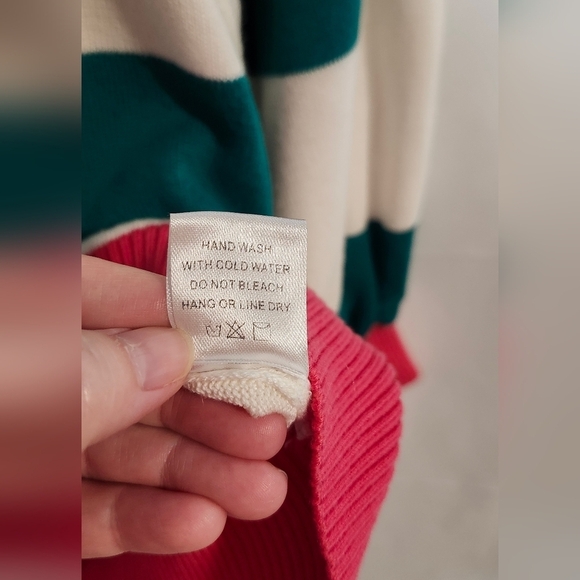 Andree By Unit Womens Teal Pink Striped Sweater Size 1X Coastal Prep Nautical - Picture 6 of 8